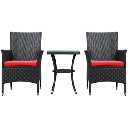 3-Piece Wicker Patio Set, Rattan Bistro with Glass Table, Cushions, Red Bistro Sets at Gallery Canada