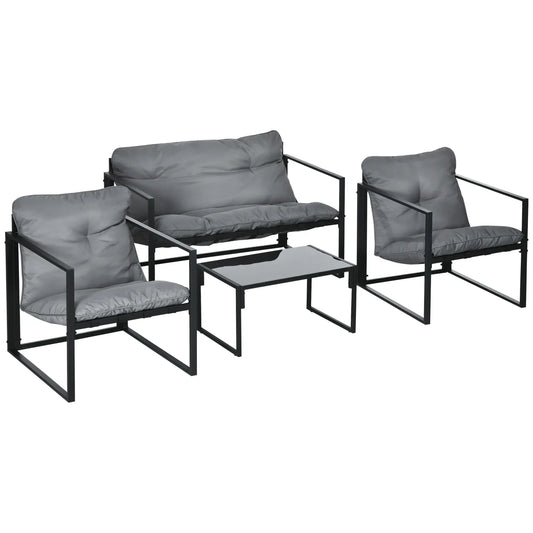 4-Piece Outdoor Furniture Set, Patio Set with Glass Table, Grey Patio Furniture Sets Grey, Black at Gallery Canada