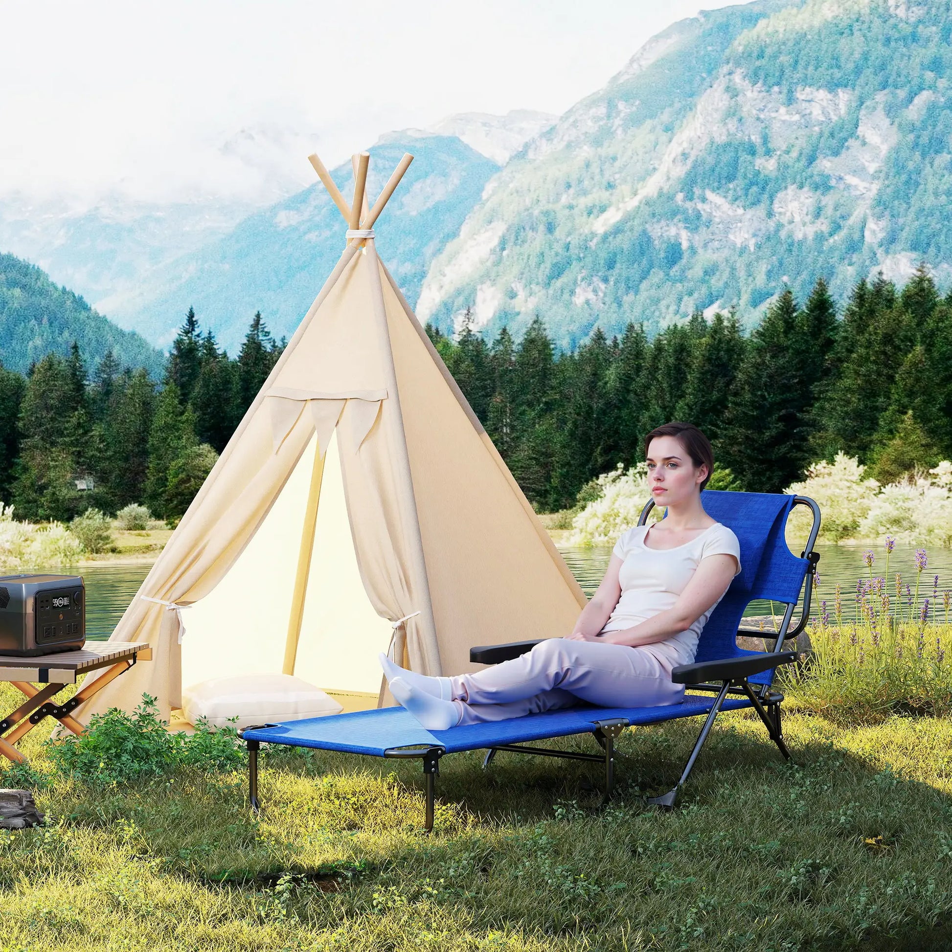 Folding Lounge Chair, Reclining Back, Dark Blue Lounger Chairs at Gallery Canada