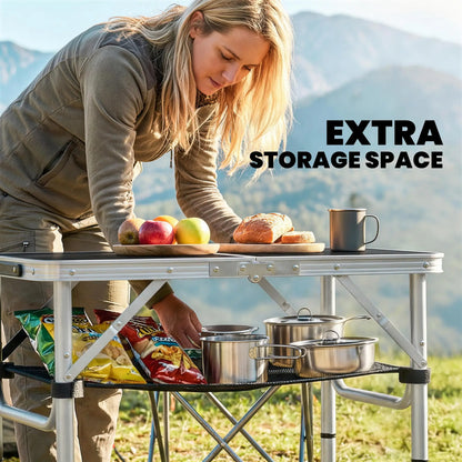 2ft Folding Camping Table, Mesh Storage, 4 Adjustable Heights, Black Picnic Tables & Camping Chairs at Gallery Canada