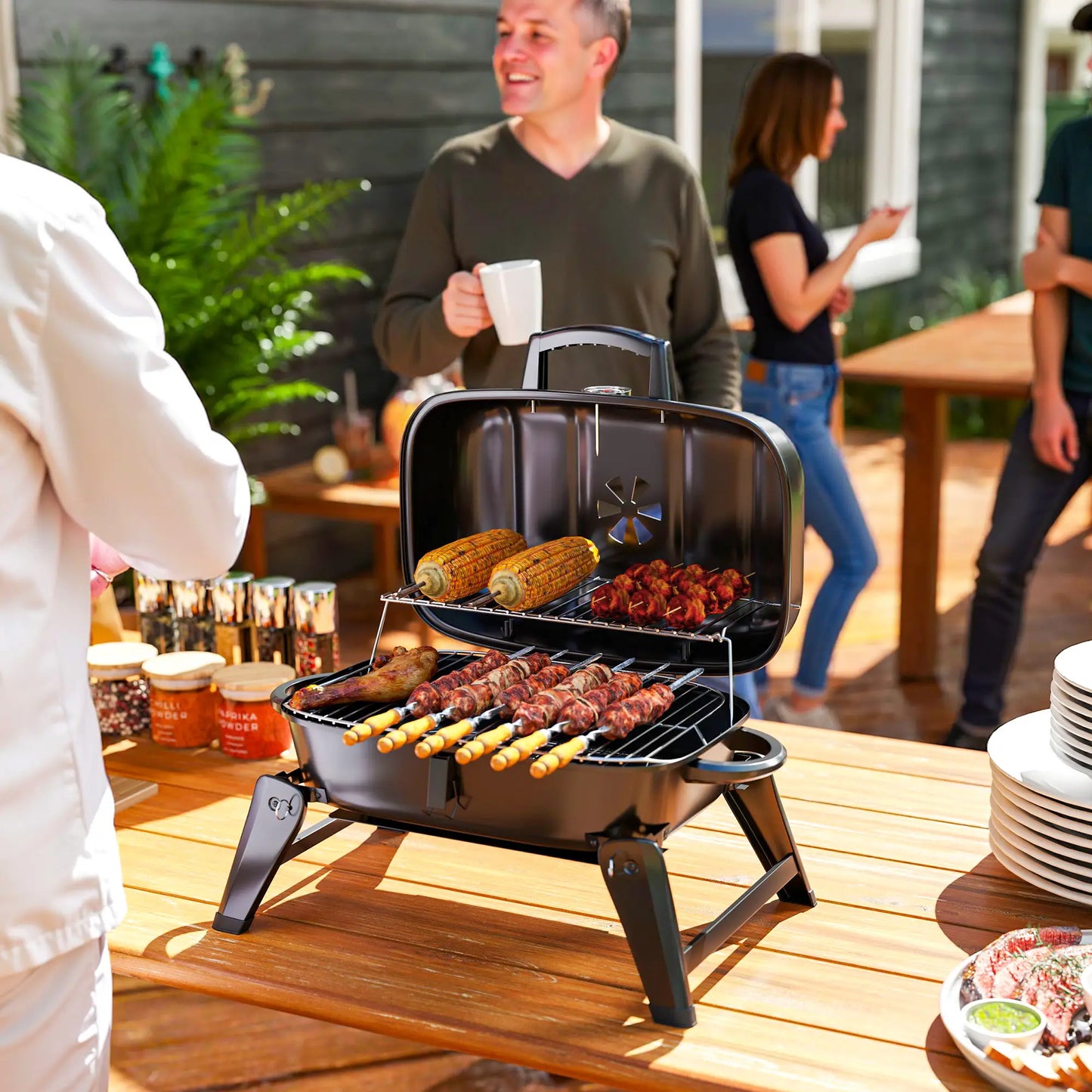 Foldable Charcoal BBQ Grill With Warming Rack, Adjustable Vent, Thermometer, Black Charcoal BBQ Grils at Gallery Canada