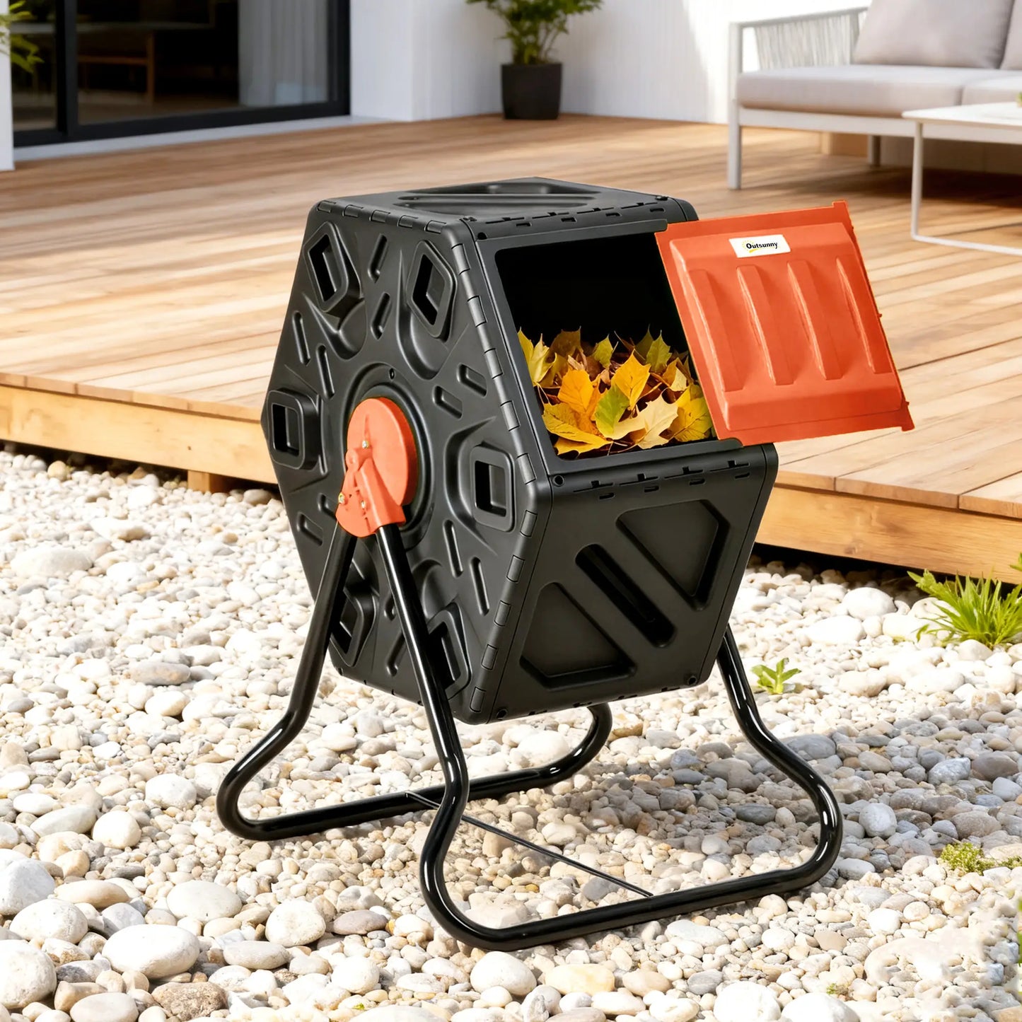 Rotating Composter Bin, 17 Gallon, 24 Vents, Steel Legs, Orange Outdoor Compost Bin at Gallery Canada