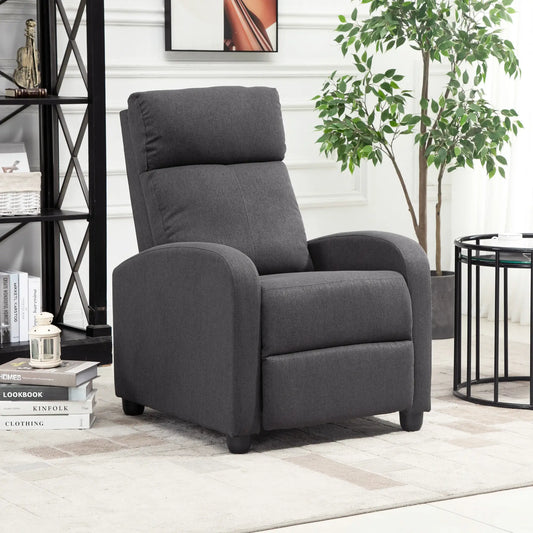 Manual Fabric Recliner Chair, Home Theater Seating, Dark Grey Single Sofas Dark Grey at Gallery Canada