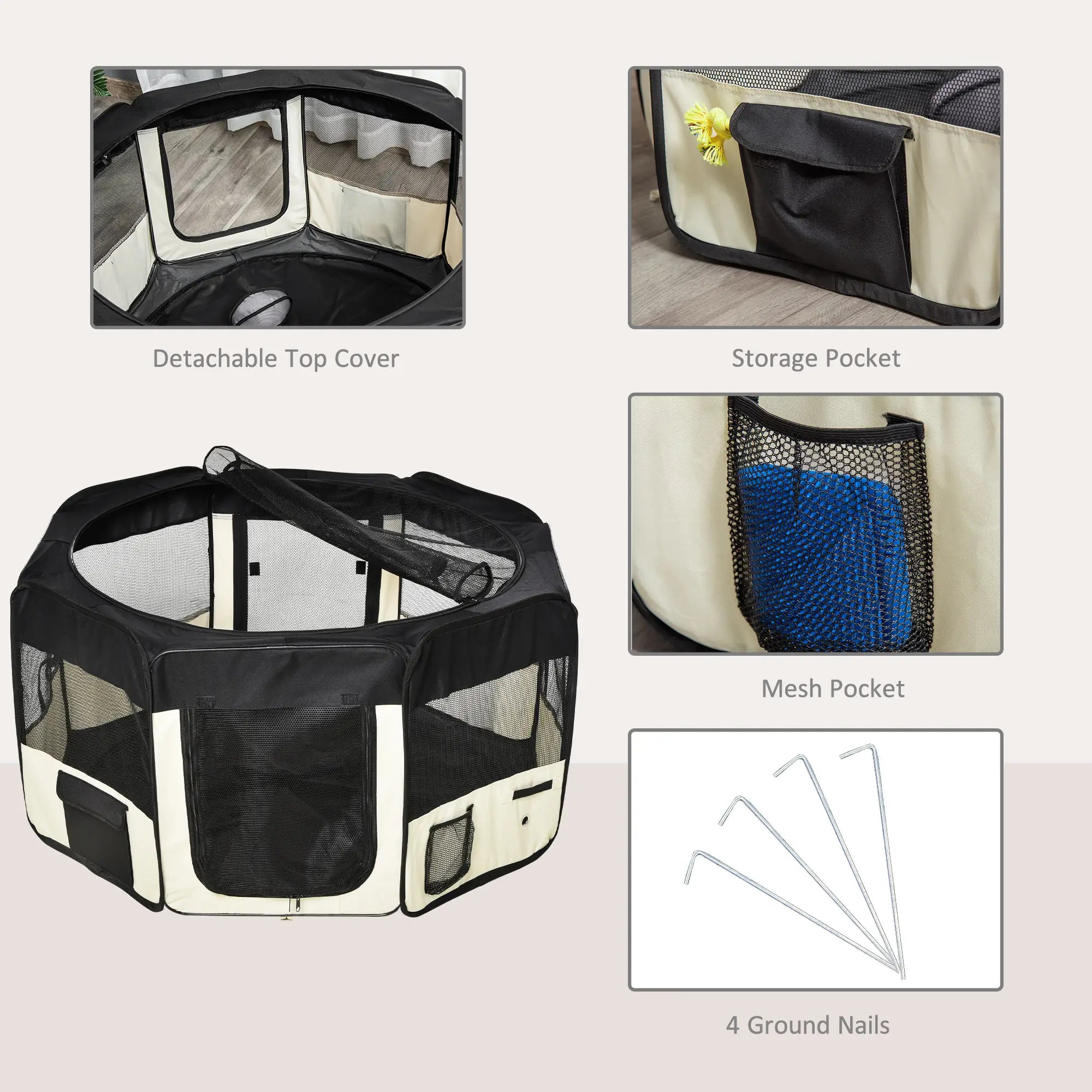 49.2-Inch Soft Folding Dog Playpen, Outdoor Pet Pen with Bag Houses, Kennels & Pens at Gallery Canada