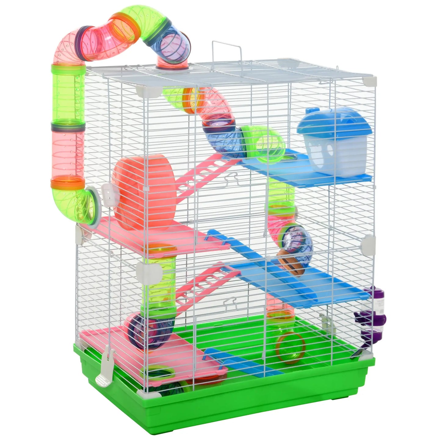 5-Tier Hamster Cage, Exercise Wheels, Play Tube, Green Hamster Cages Green and White at Gallery Canada