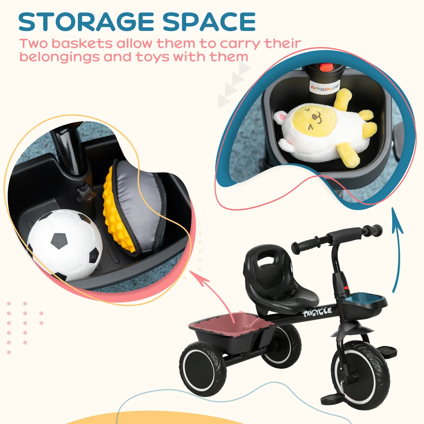 Tricycle for Toddlers 2-5 Years, Adjustable Seat, Black Tricycles for Kids at Gallery Canada