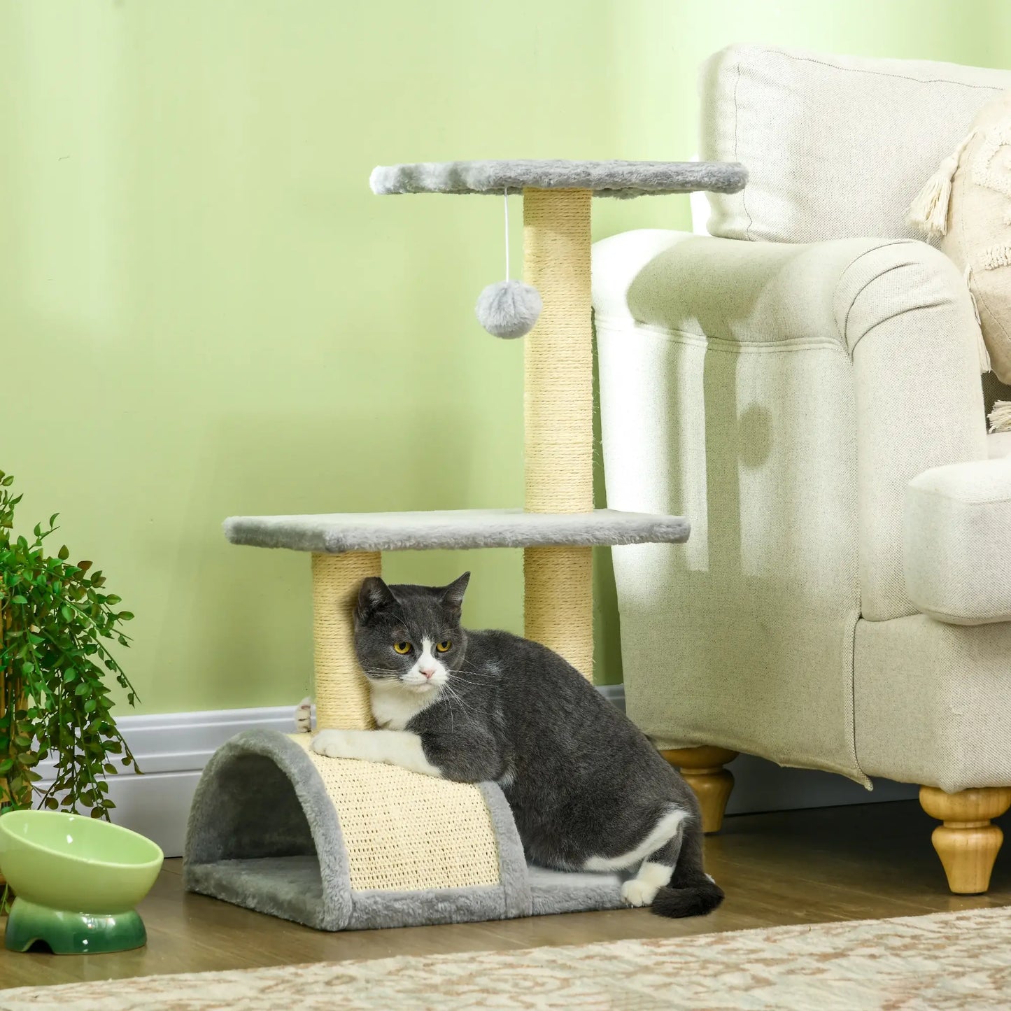 28" Cat Tree, Scratching Post, Pad, Toy Ball, Light Grey Cat Posts at Gallery Canada