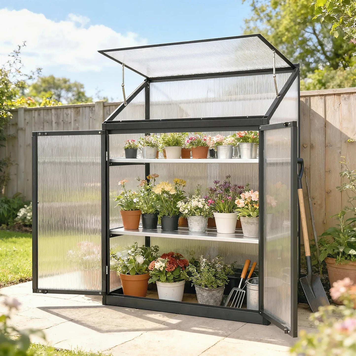 Polycarbonate Greenhouse With 2-Tier Shelves, Black Cold Frame Greenhouses at Gallery Canada