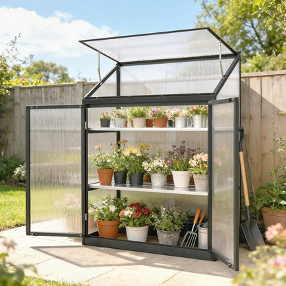 Polycarbonate Greenhouse With 2-Tier Shelves, Black Cold Frame Greenhouses at Gallery Canada