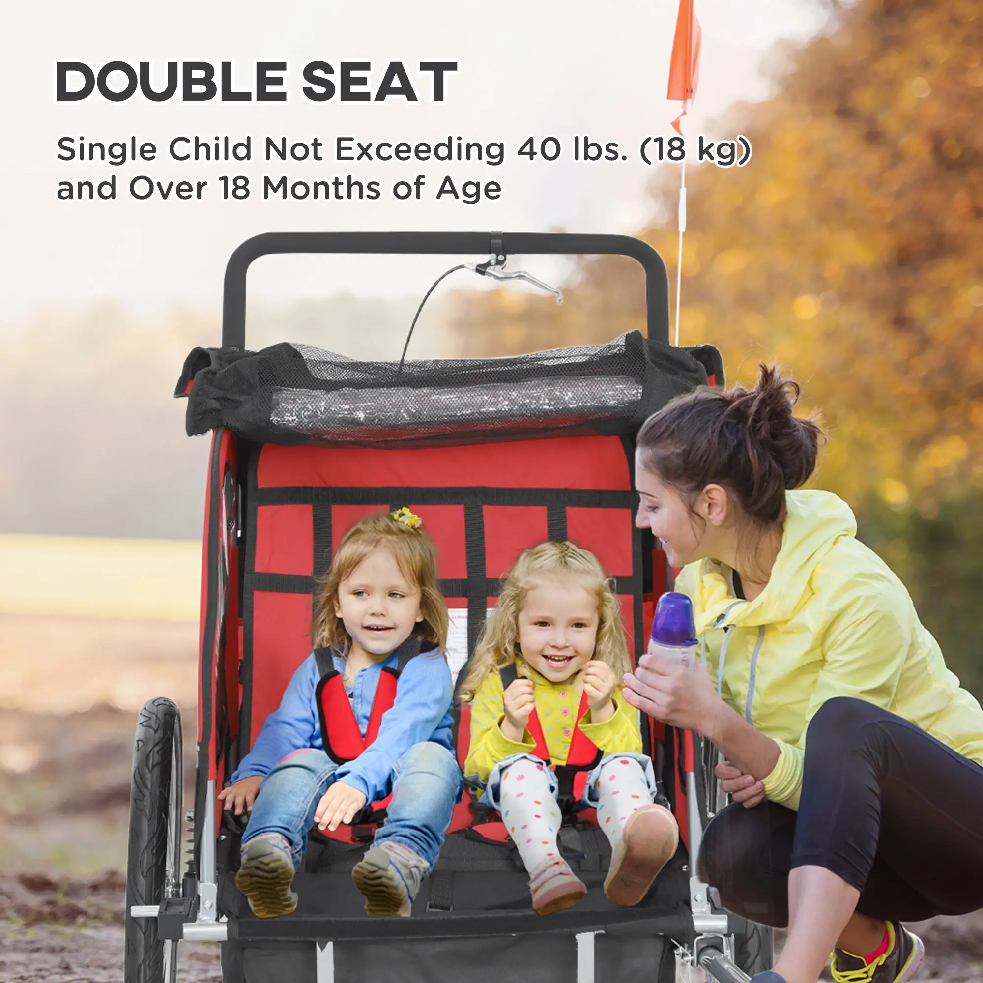 2-in-1 Bike Trailer, Foldable 2-Seat Stroller, 5-Point Harness, Red Kids Bike Trailers at Gallery Canada