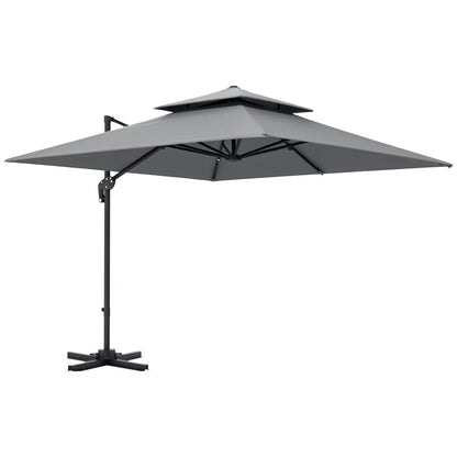 10' x 10' Cantilever Patio Umbrella, Double Top, Light Grey Cantilever Umbrellas at Gallery Canada