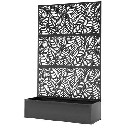 70" Metal Planter Box With Trellis, Raised Garden Bed, Leaves Cut-Out Galvanized Planter Boxes Black at Gallery Canada