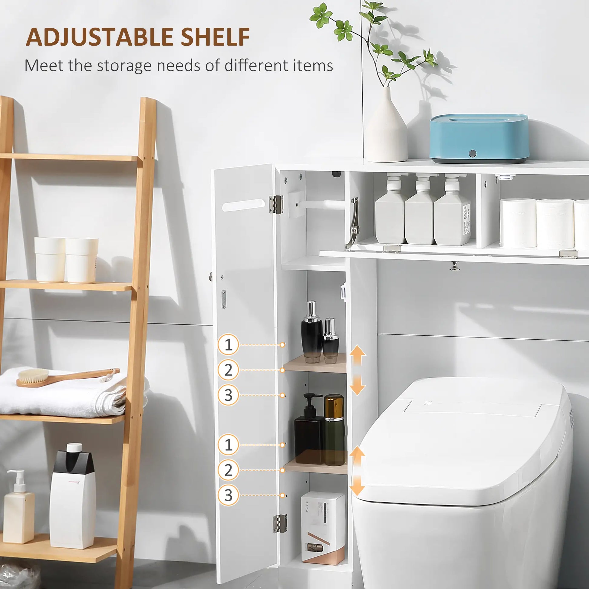 Over Toilet Storage Cabinet, Freestanding Bathroom Organizer with Adjustable Shelves, White Over The Toilet Storage at Gallery Canada
