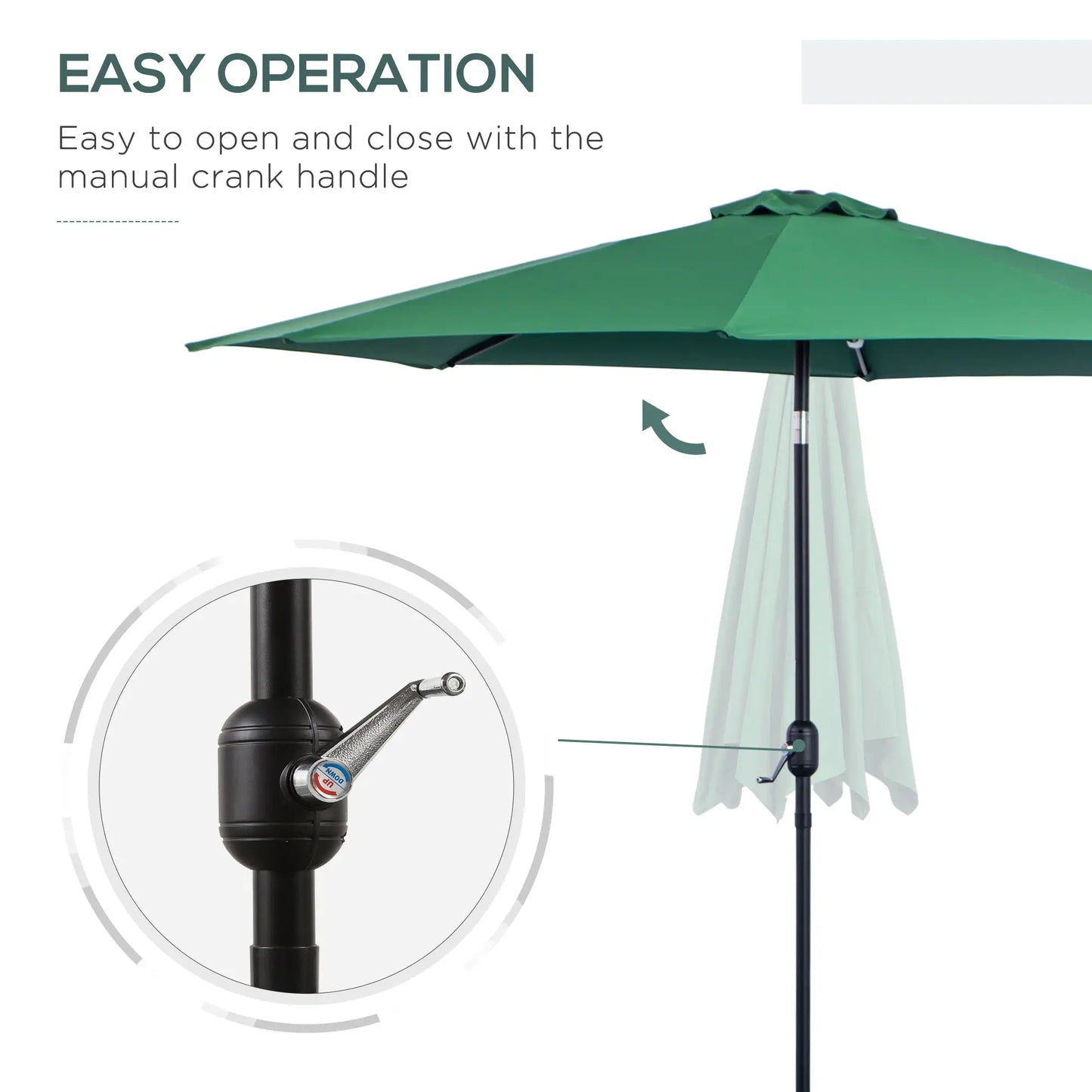 10' x 8' Round Market Umbrella, Crank Handle, Tilt, Green Sun Umbrellas at Gallery Canada