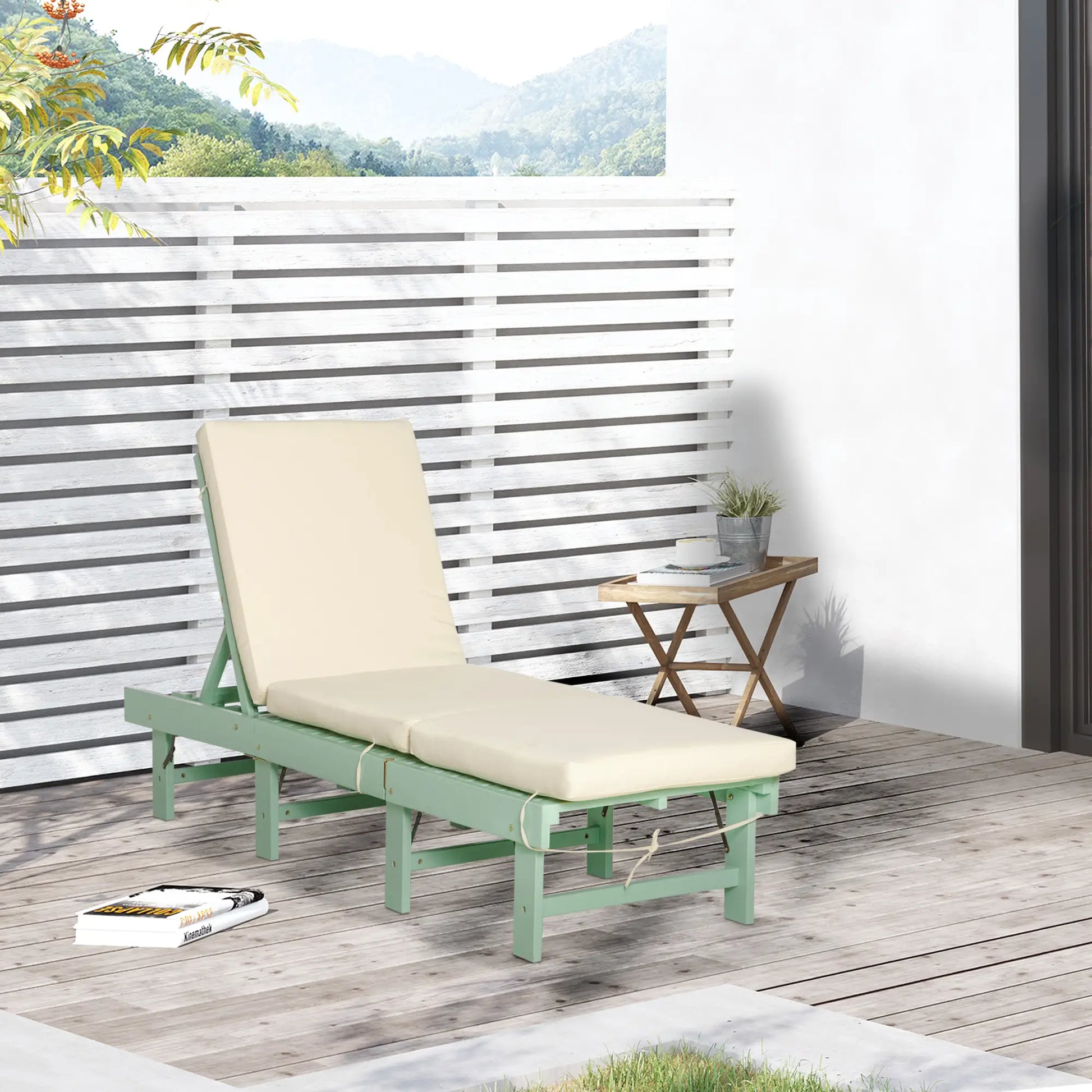 Wooden Folding Chaise Lounge, Outdoor Chair, Adjustable Back, Green Chaise Loungers at Gallery Canada