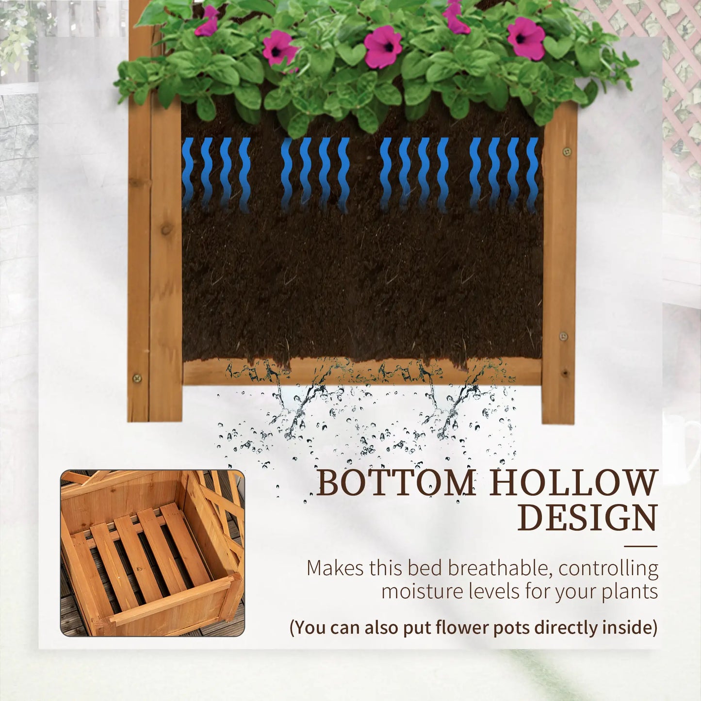 Wood Planter Raised Garden Bed With Trellis, 16" x 16" x 57", Brown Wooden Planter Boxes at Gallery Canada