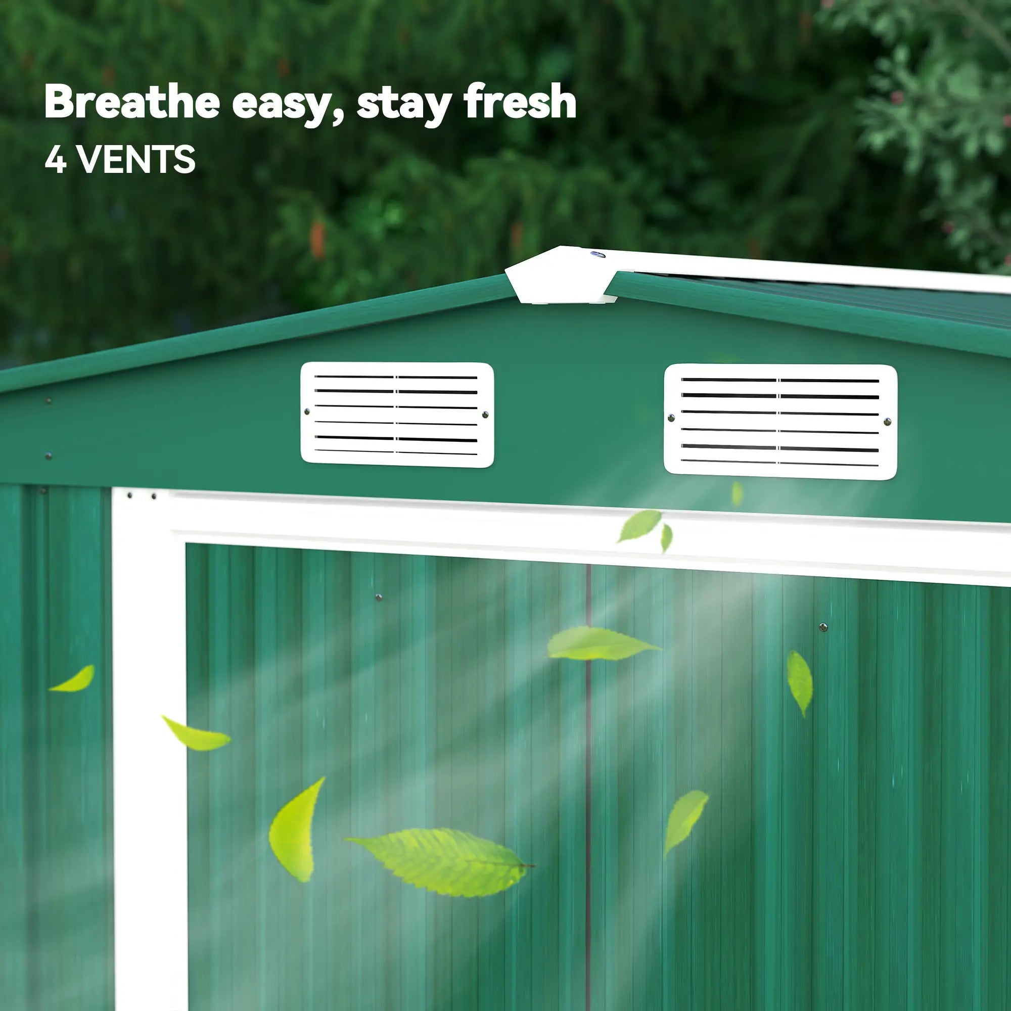 8.5' x 6.8' x 5.8' Garden Storage Shed, Double Sliding Door, 4 Vents, Green Sheds at Gallery Canada