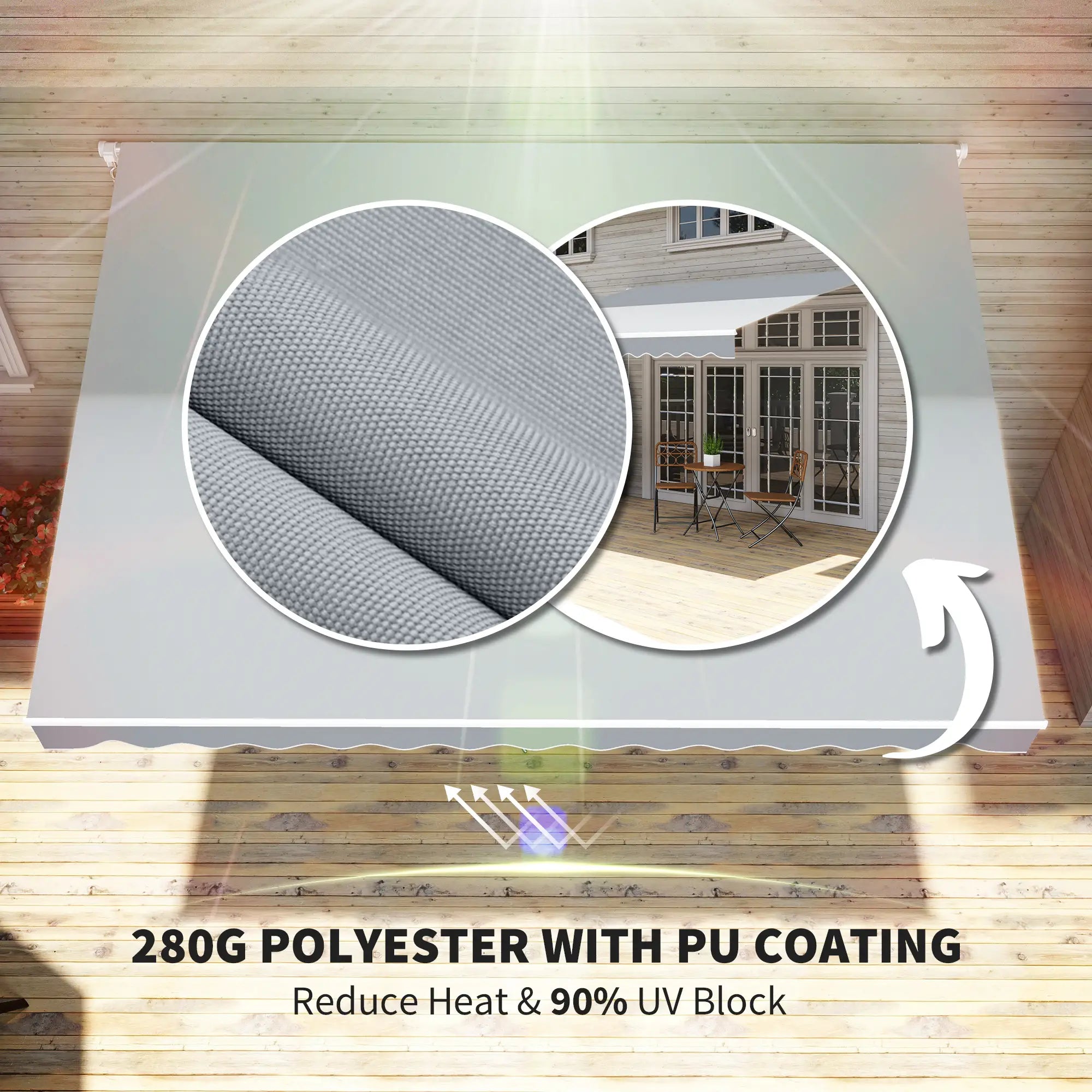 12' x 10' Retractable Awning, UV Resistant, Aluminum Frame, Grey Deck Awnings at Gallery Canada