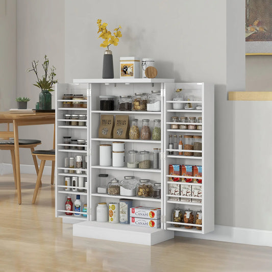 Freestanding Kitchen Pantry Cabinet, 5-Tier Shelf, 12 Spice Racks, Adjustable Shelves, White Kitchen Pantry Cabinets White at Gallery Canada