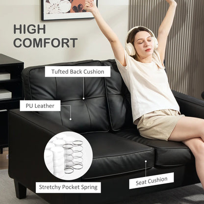 51" Double Sofa Couch, Upholstered PU Leather, Tufted Backrest, Black 2-Seater Sofas at Gallery Canada