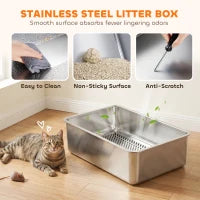 Stainless Steel Sifting Litter Box With Scoop And 10 Pads Cat Litter Box Enclosures at Gallery Canada