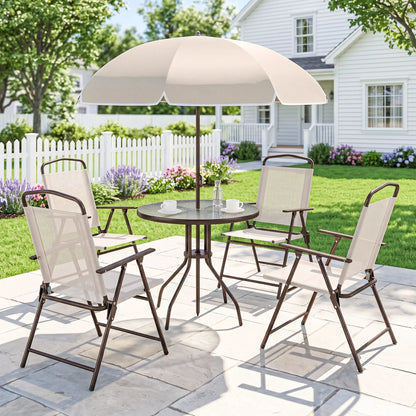 6 Piece Outdoor Dining Set For 4 With Umbrella, Cream Outdoor Dining Sets at Gallery Canada
