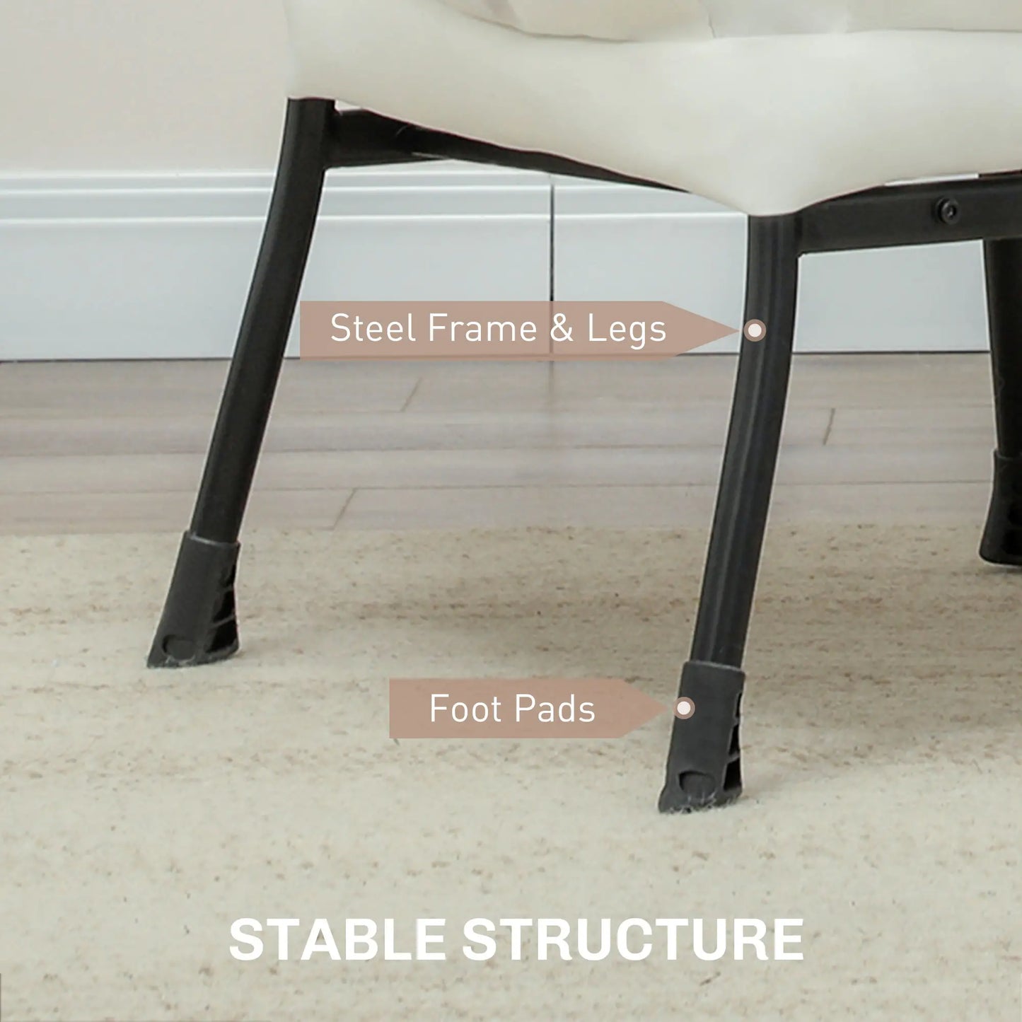 Modern Accent Chair, Armchair with Side Pockets and Solid Steel Legs, Comfy Reading Chair for Living Room, Cream White Accent Chairs at Gallery Canada