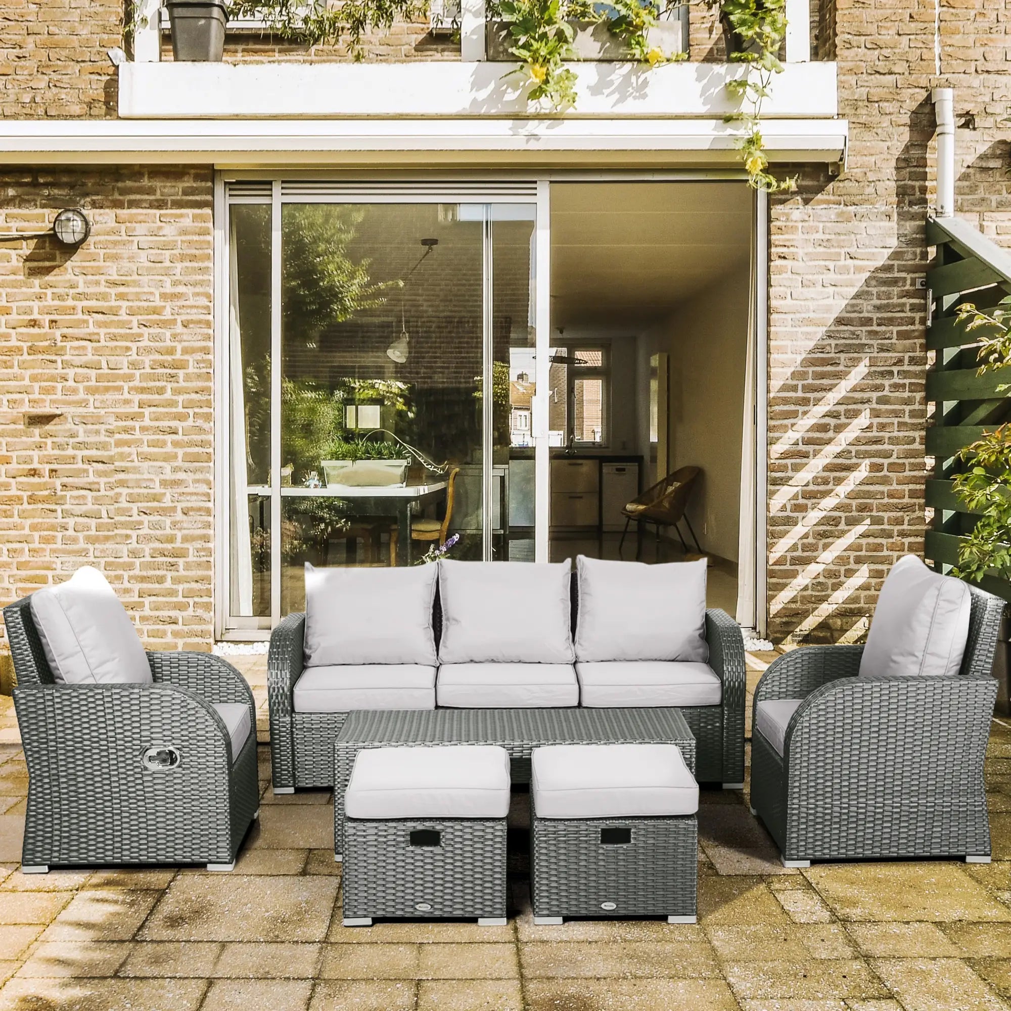6-Piece Patio Furniture Set, Outdoor Rattan Sectional with Recliner, Lawn Garden Backyard Patio Furniture Sets at Gallery Canada