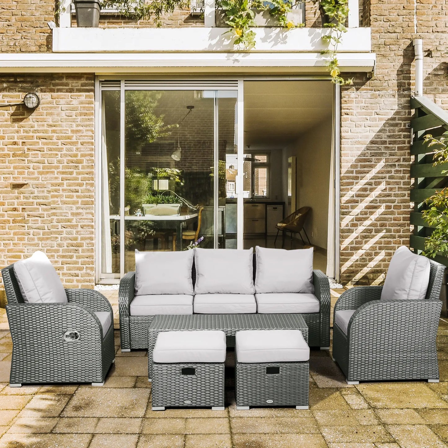 6-Piece Patio Furniture Set, Outdoor Rattan Sectional with Recliner, Lawn Garden Backyard Patio Furniture Sets at Gallery Canada