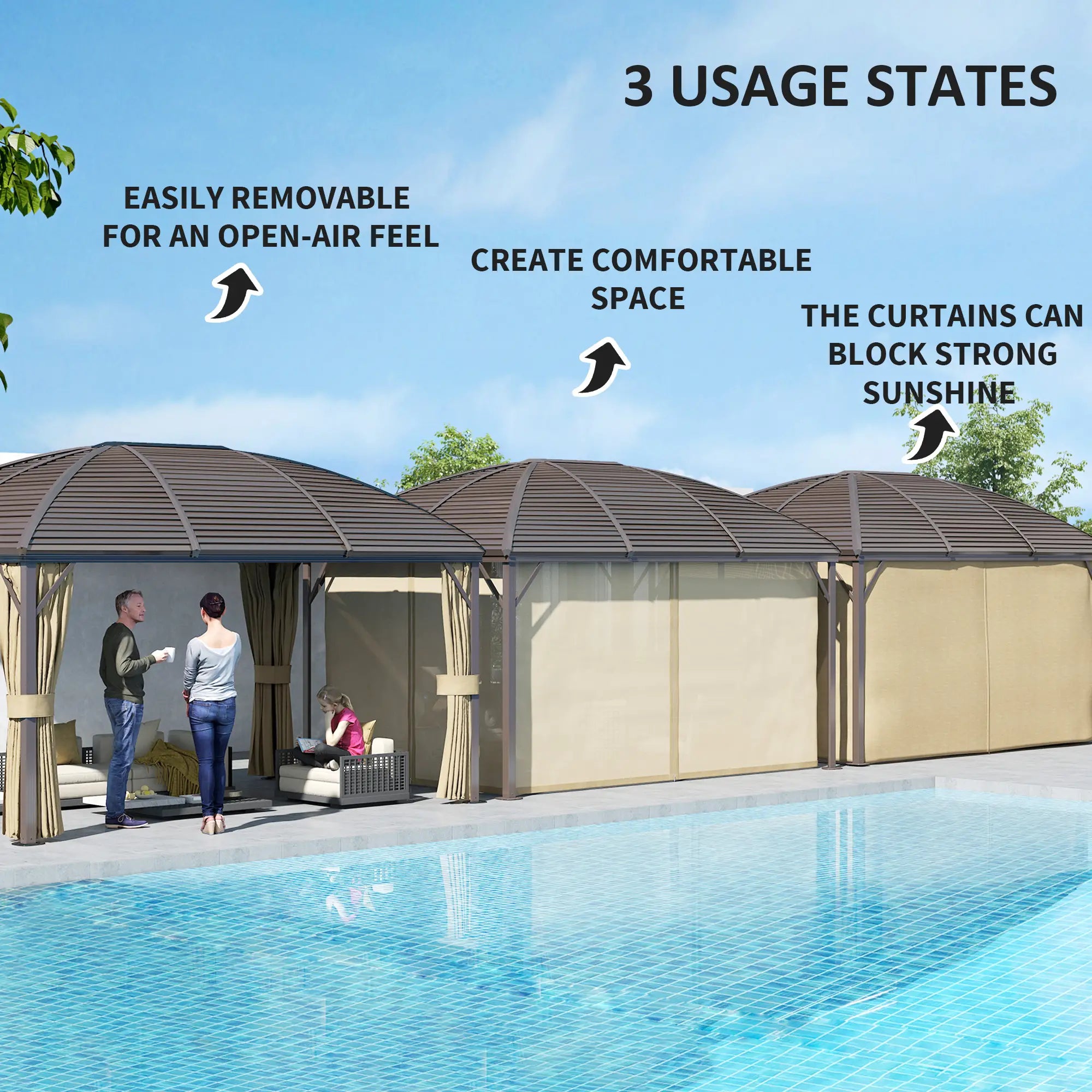 10' x 13' Hardtop Gazebo, Aluminum Canopy, Mesh Nettings, Curtains, Brown Gazebos at Gallery Canada