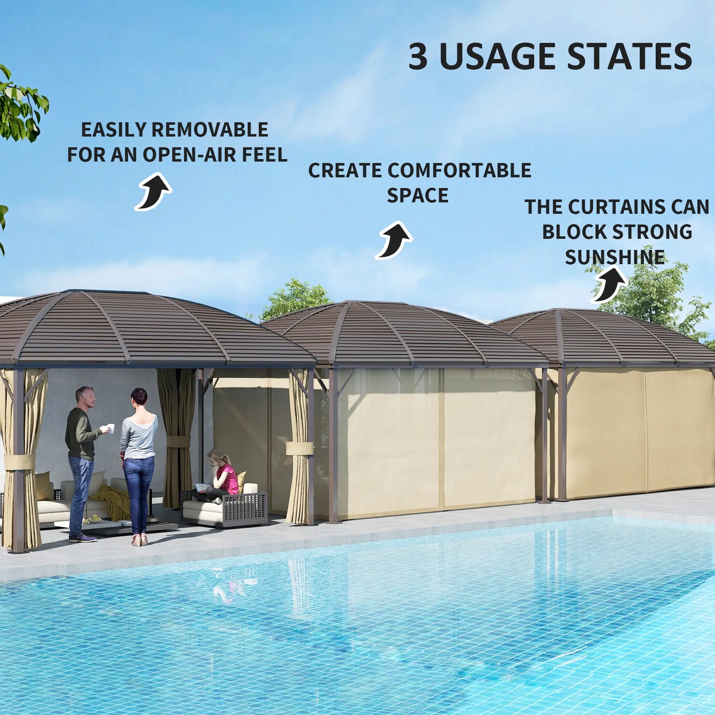 10' x 13' Hardtop Gazebo, Aluminum Canopy, Mesh Nettings, Curtains, Brown Gazebos at Gallery Canada