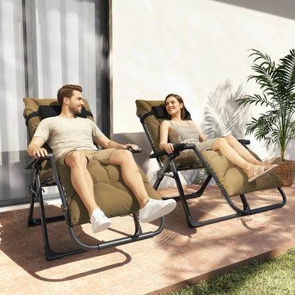 Folding Garden Chairs Set Of 2, Reclining Zero Gravity, Khaki Lounger Chairs at Gallery Canada