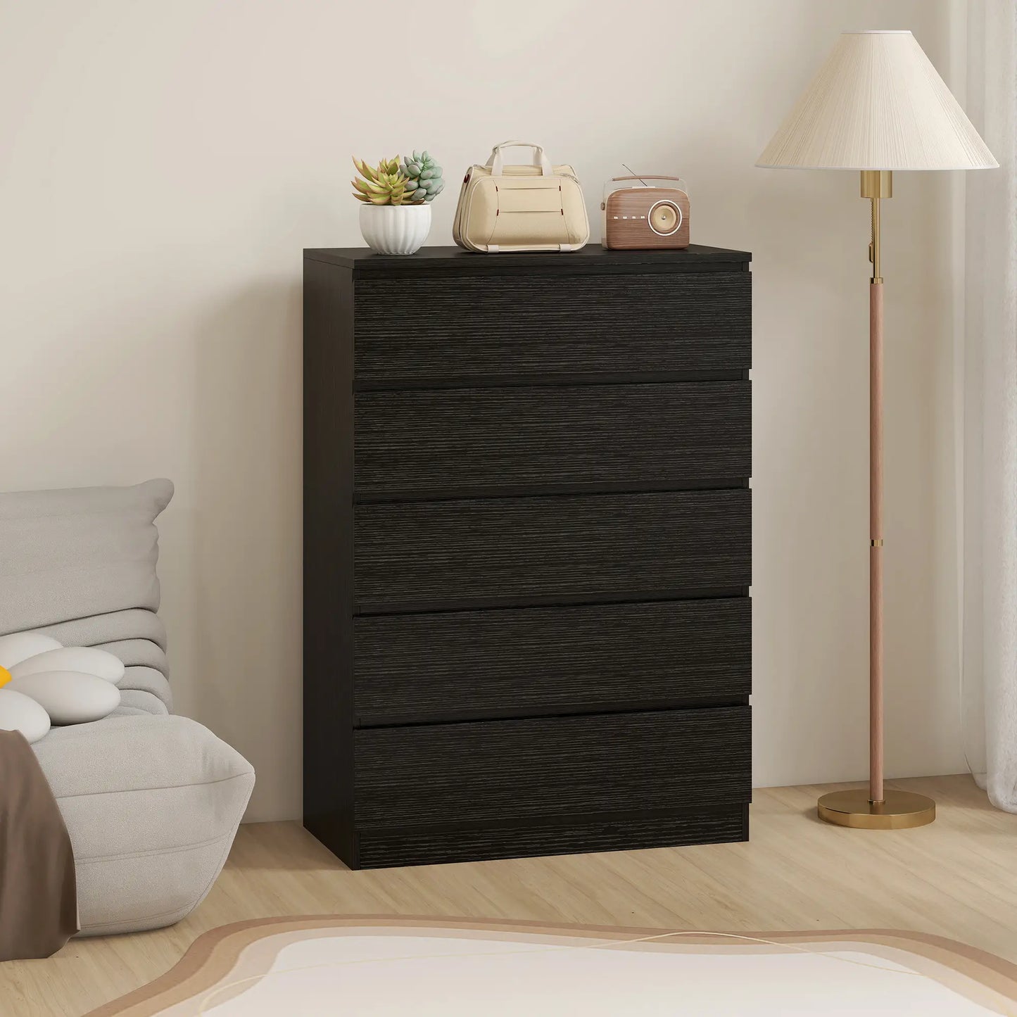 5 Drawer Dresser, Modern Chest for Bedroom, Black Storage Cabinets at Gallery Canada