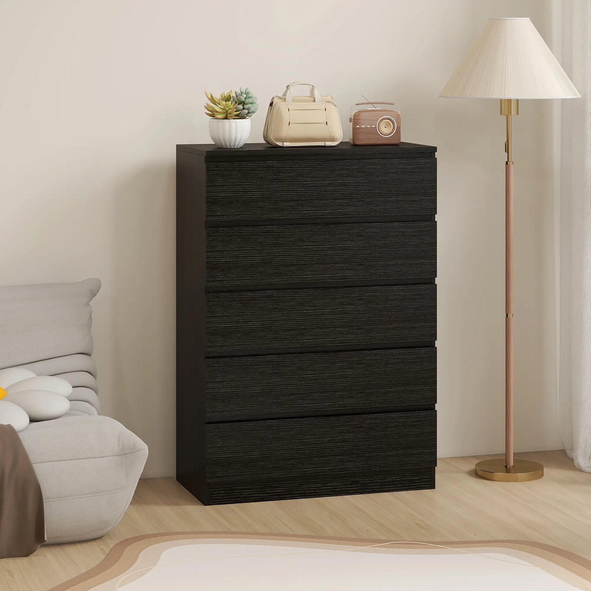 5 Drawer Dresser, Modern Chest for Bedroom, Black Storage Cabinets at Gallery Canada