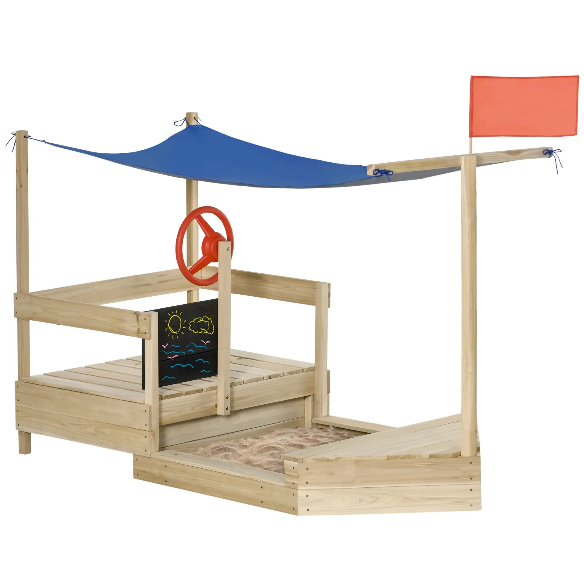 Kids Wooden Sandbox with Cover, Foldable Sandpit, Outdoor, Natural Wood Sandboxes & Accessories Natural wood, blue at Gallery Canada