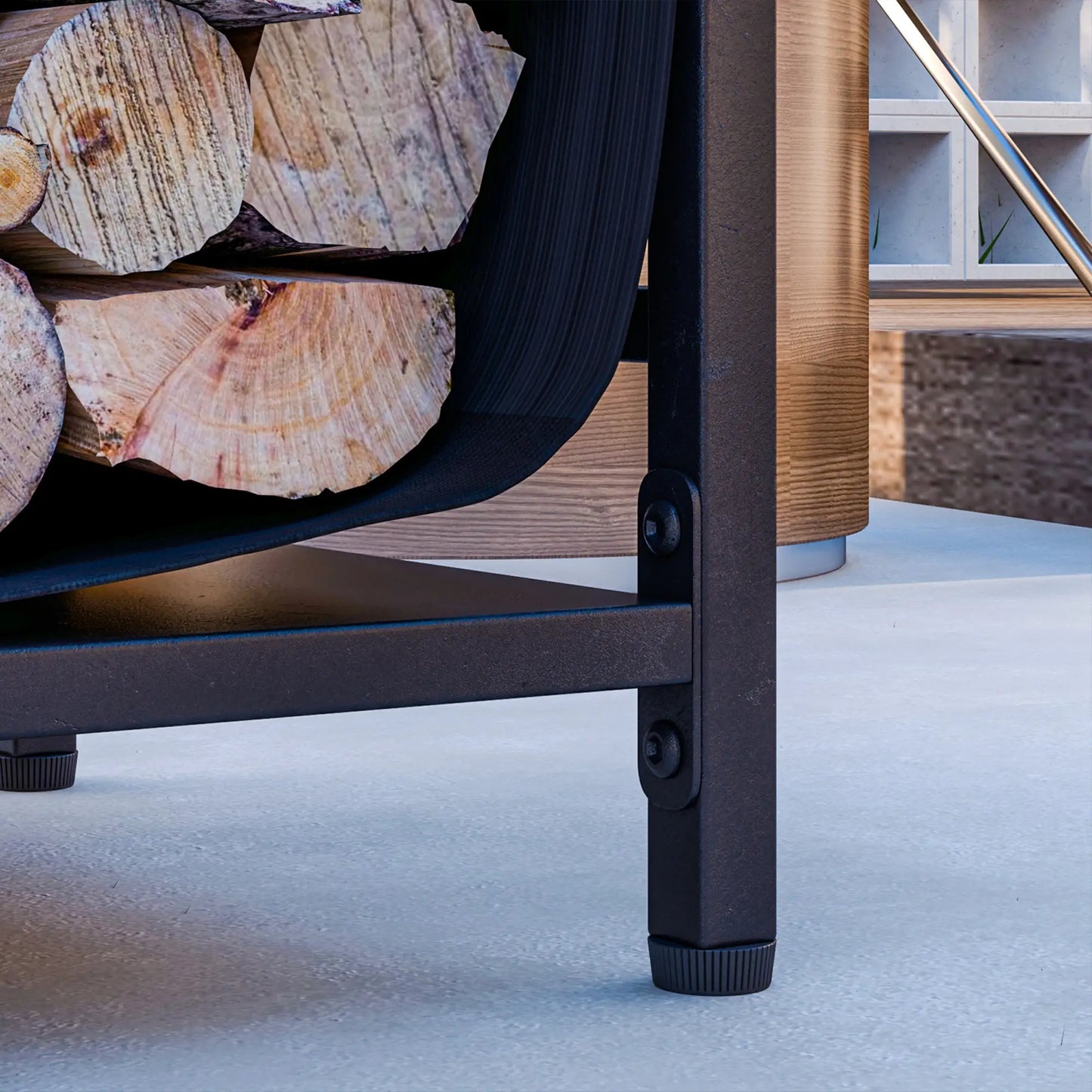 Outdoor Firewood Rack With Log Carrier, Heavy Duty Steel, Black Firewood Racks at Gallery Canada