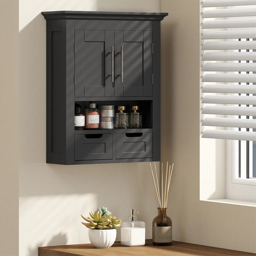 Bathroom Wall Cabinet, Medicine Cabinet, With Shelf, Black