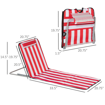 Beach Lounge Chair Set, Folding Mat w/ Adjustable Back, Steel Frame, Head Pillow, Carry Bag, Red and White Beach Accessories at Gallery Canada