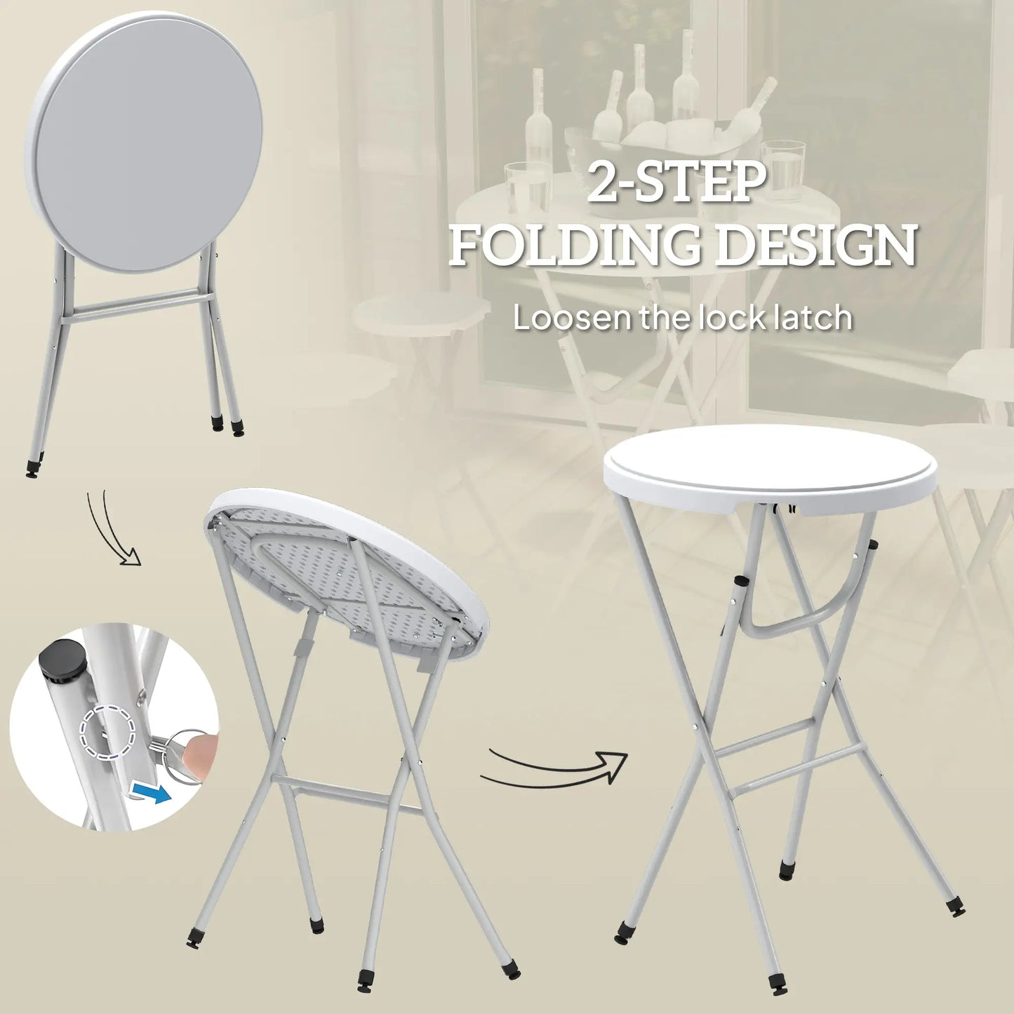 31.5" Bar Height Patio Table, Outdoor Folding Table, HDPE Top, Locking Steel Legs, White Patio Dinning Tables at Gallery Canada