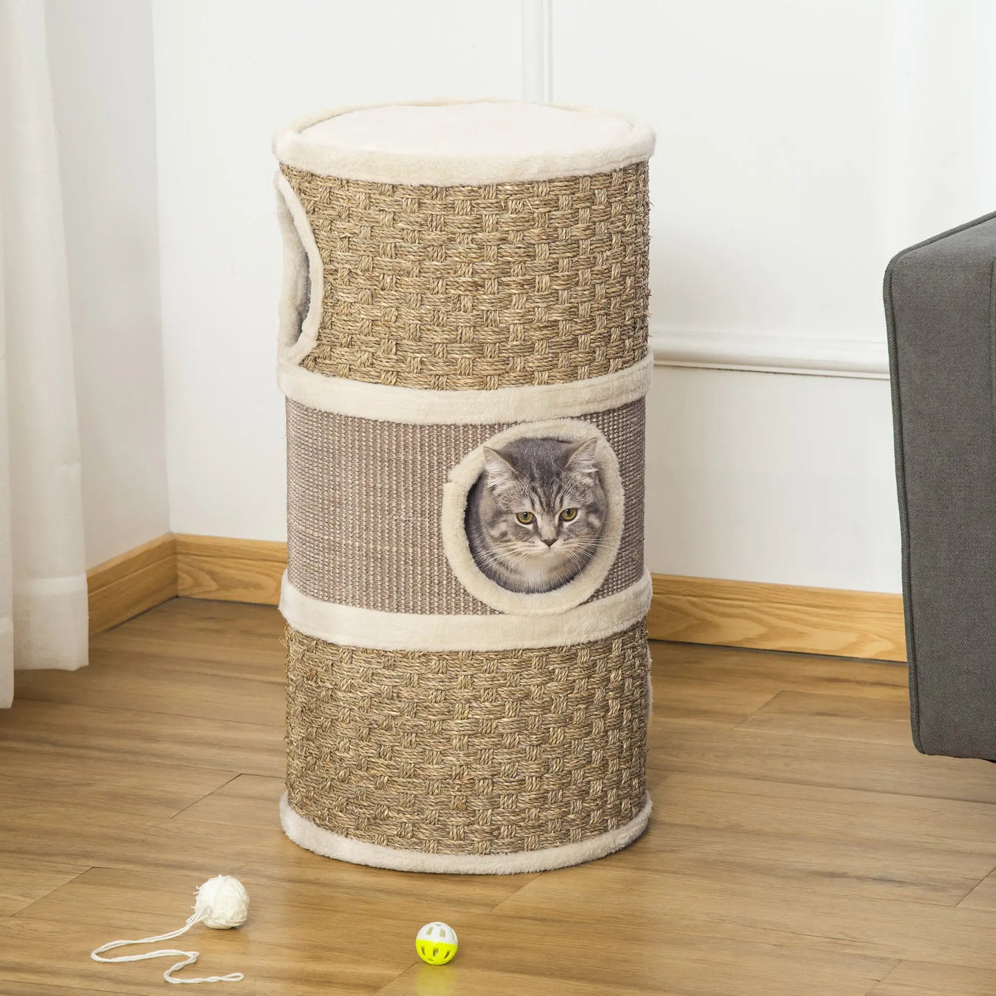 3 Story Cat Condo with Sisal Scratching Surface, 15" x 28", Khaki Brown Cat Towers at Gallery Canada