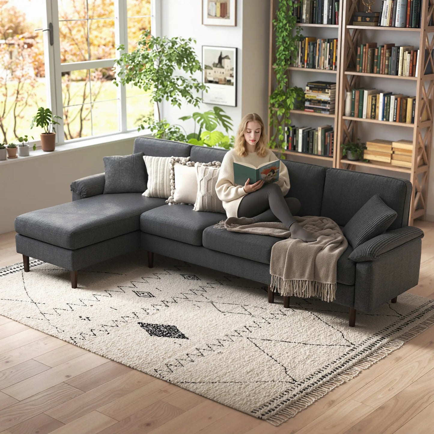 L-Shape Sofa, Modern Sectional Couch with Chaise, Dark Grey 3-Seater Sofas at Gallery Canada
