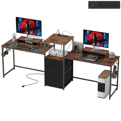 96 Inch Gaming Desk, Dual Computer Desk, Rustic Brown, Brown Gaming Desks Rustic Brown at Gallery Canada