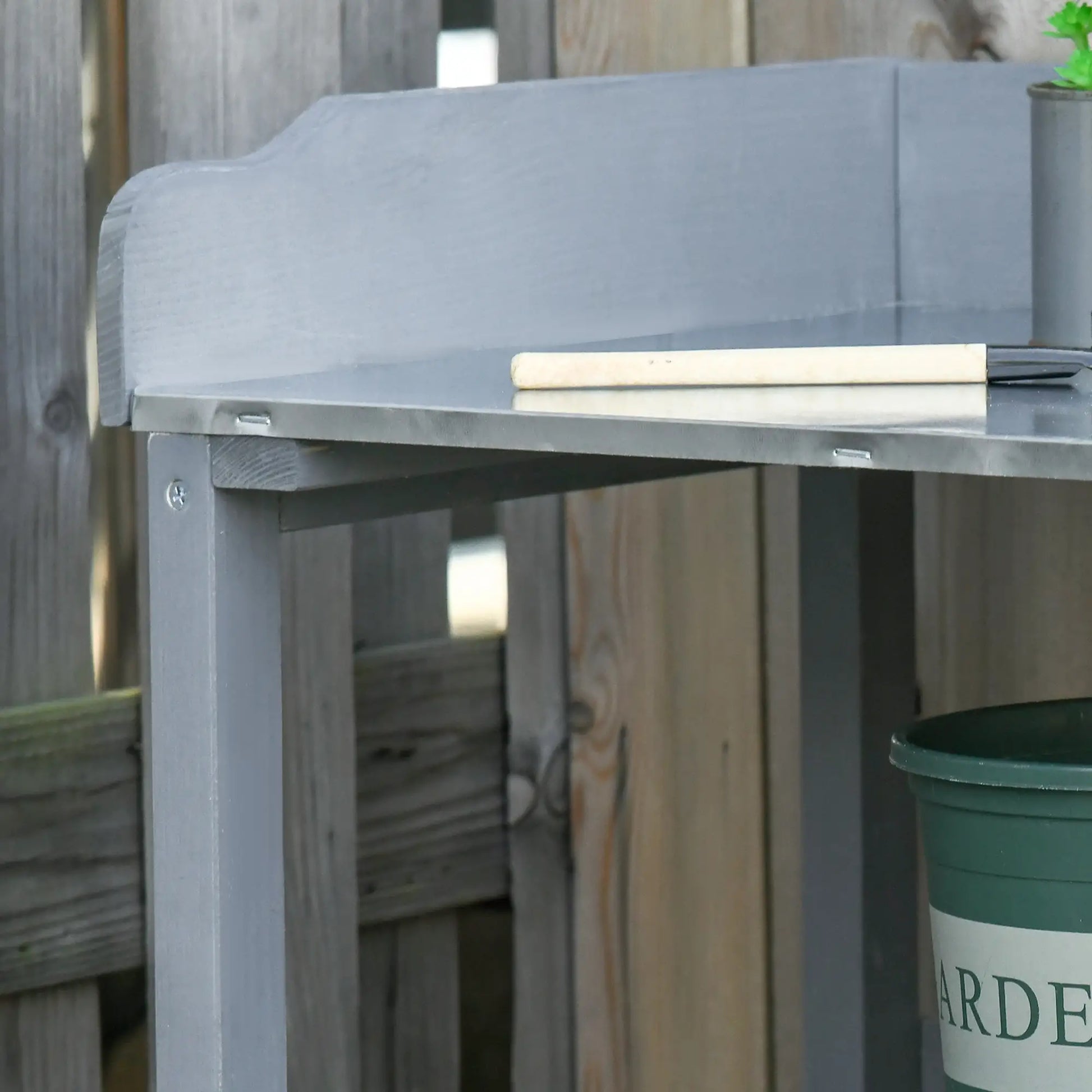 Outdoor Garden Wooden Potting Bench, Work Table w/ Hooks, Grey Potting Benches & Tables at Gallery Canada