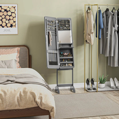 Standing Mirror Jewelry Cabinet, LED Lights, Angle Adjustable, Grey Jewelry Armoire & Jewellery Mirror Cabinets at Gallery Canada