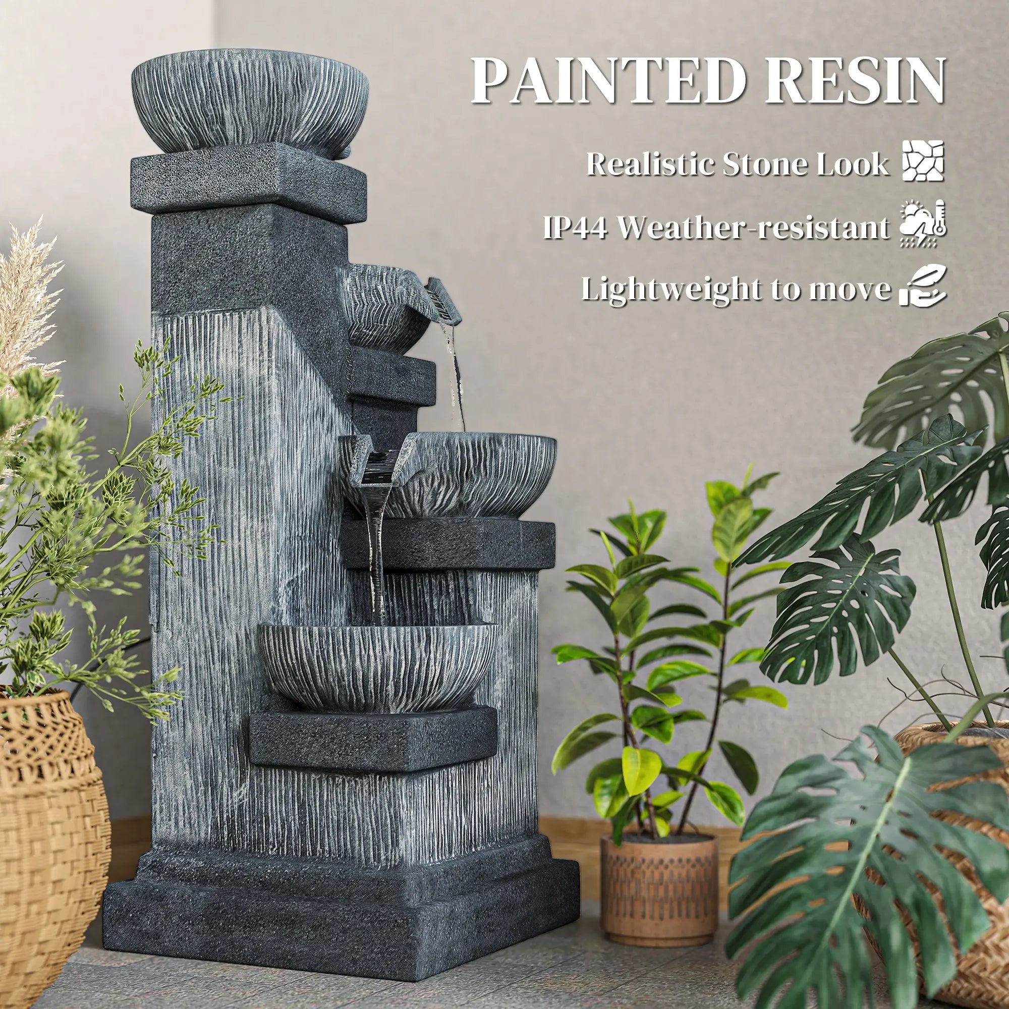 33.5 Inch 4-Tier Resin Cascading Water Fountain, LED Lights, Pump Water Fountains at Gallery Canada