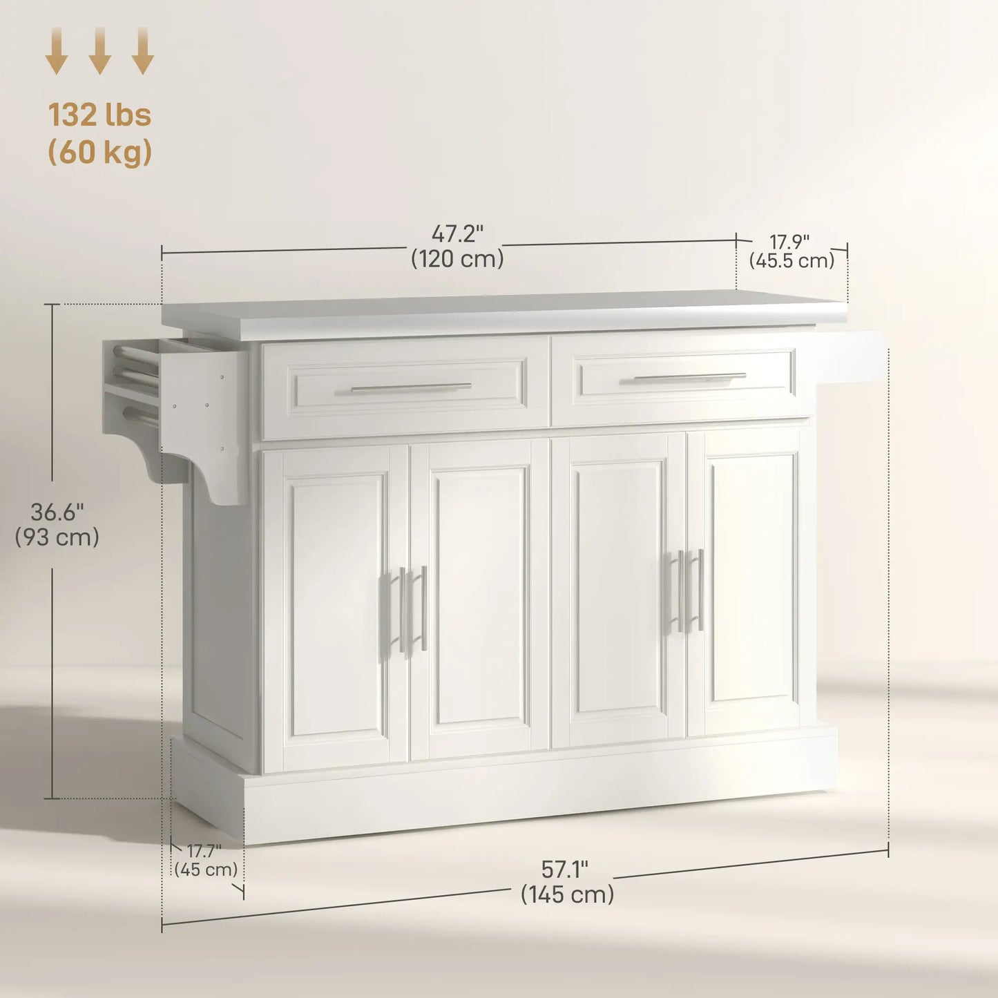 Rolling Kitchen Island with Storage, Stainless Steel Top, Drawers, Cream Kitchen Islands & Kitchen Carts at Gallery Canada