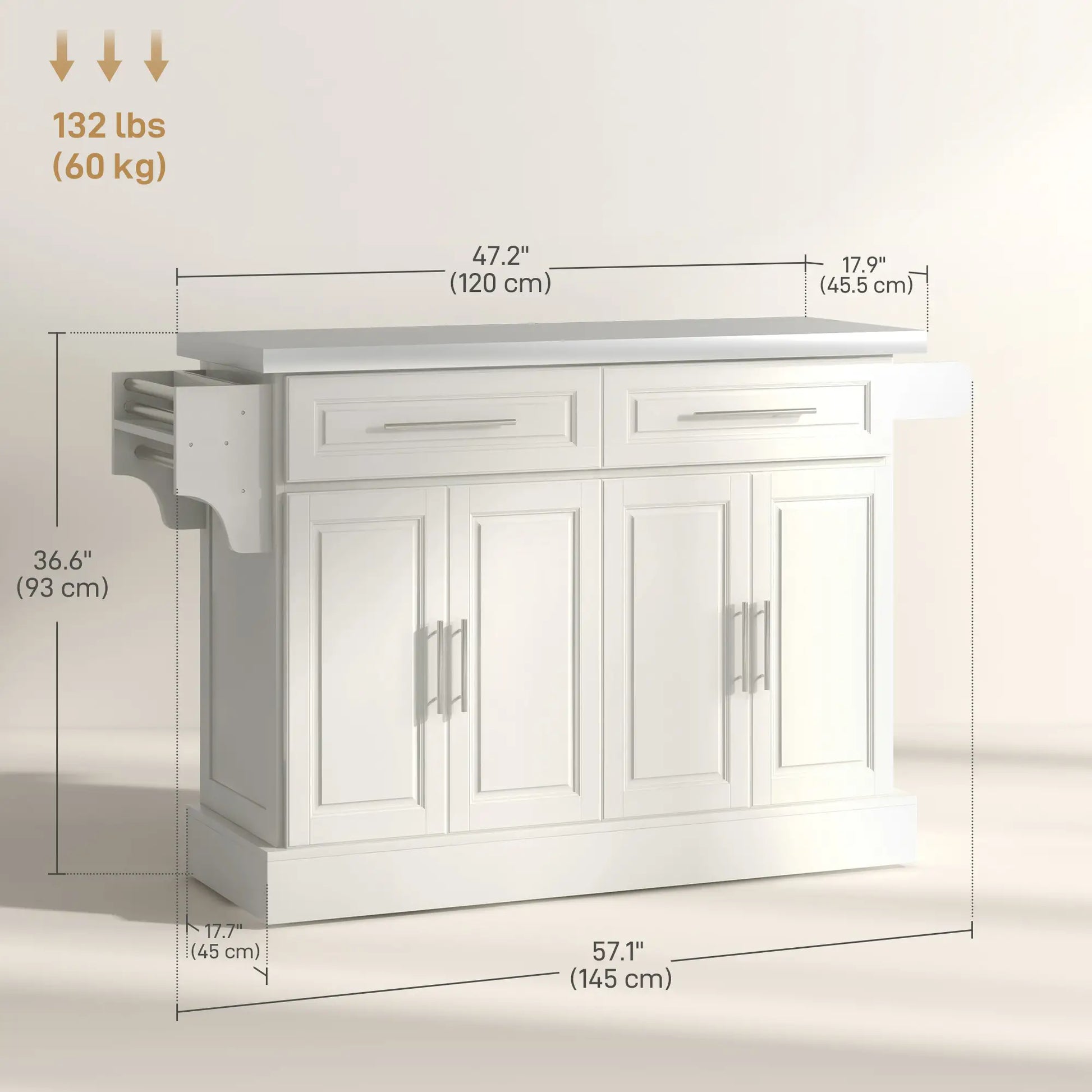 Rolling Kitchen Island with Storage, Stainless Steel Top, Drawers, Cream Kitchen Islands & Kitchen Carts at Gallery Canada