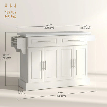 Rolling Kitchen Island with Storage, Stainless Steel Top, Drawers, Cream Kitchen Islands & Kitchen Carts at Gallery Canada