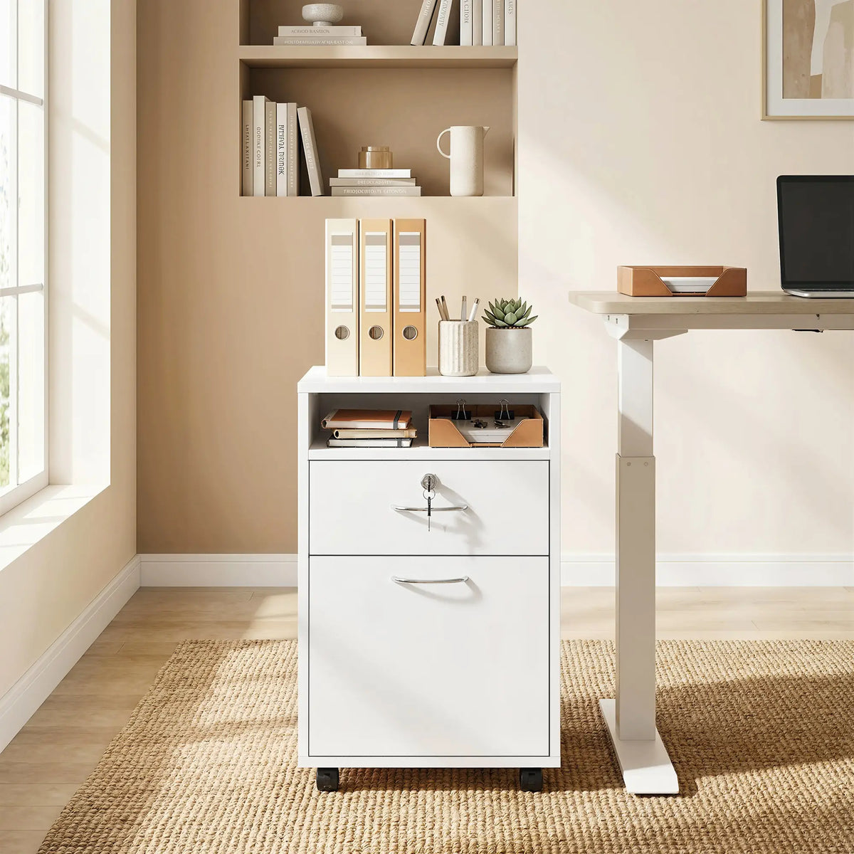 24" Vertical Filing Cabinet with Lock, Mobile, White Office Cabinets & Cupboards at Gallery Canada