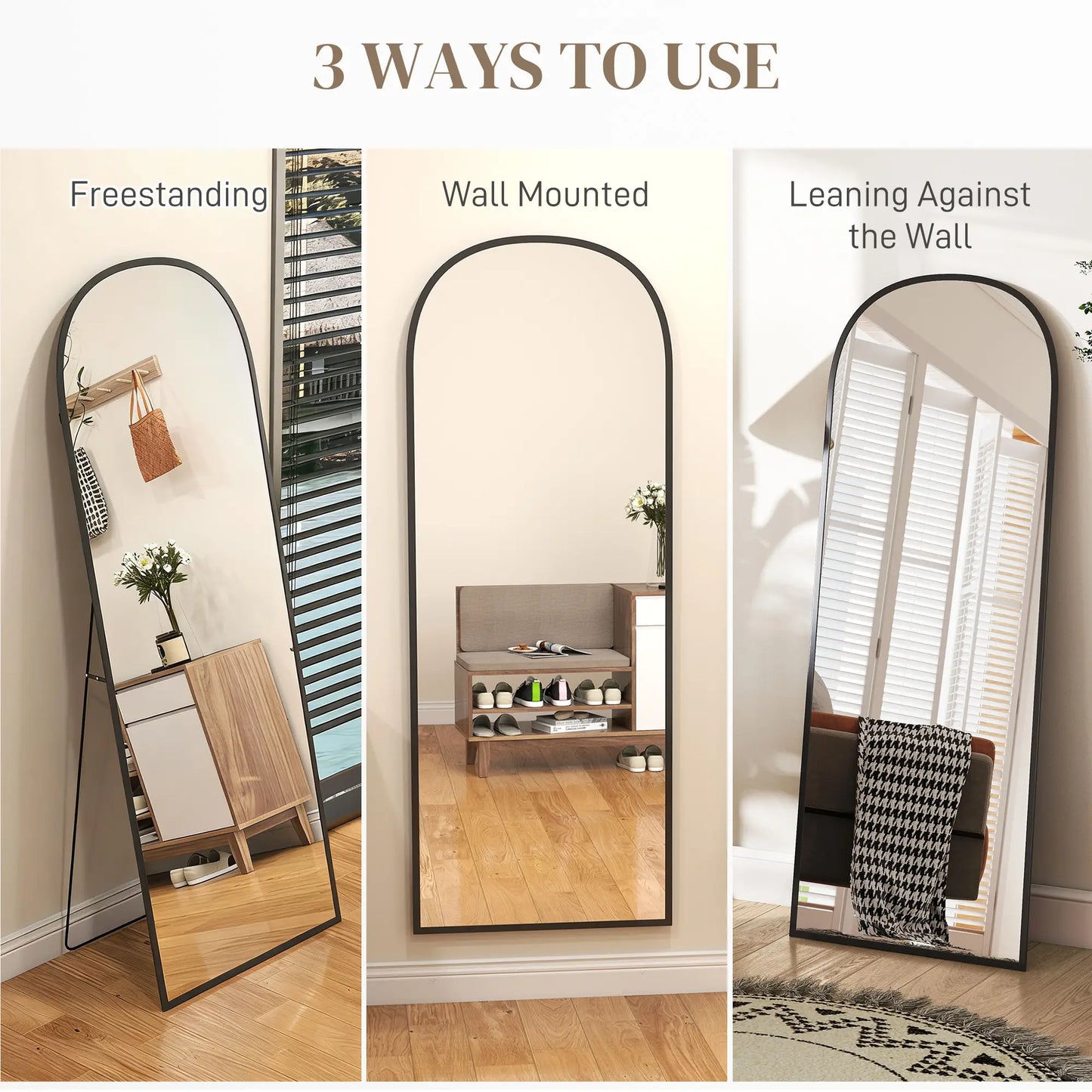 Arched Standing Mirror, 64" x 24", Full Length Mirror, Black Full Length Mirrors at Gallery Canada